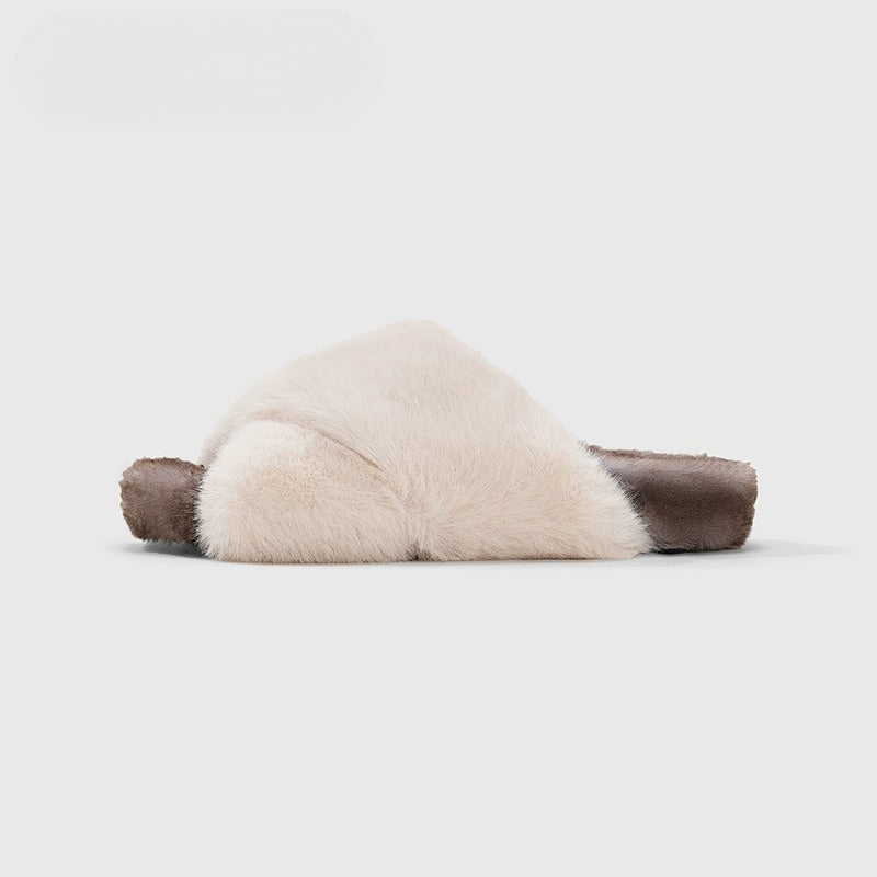 Two-Tone Plush Lounge Slippers