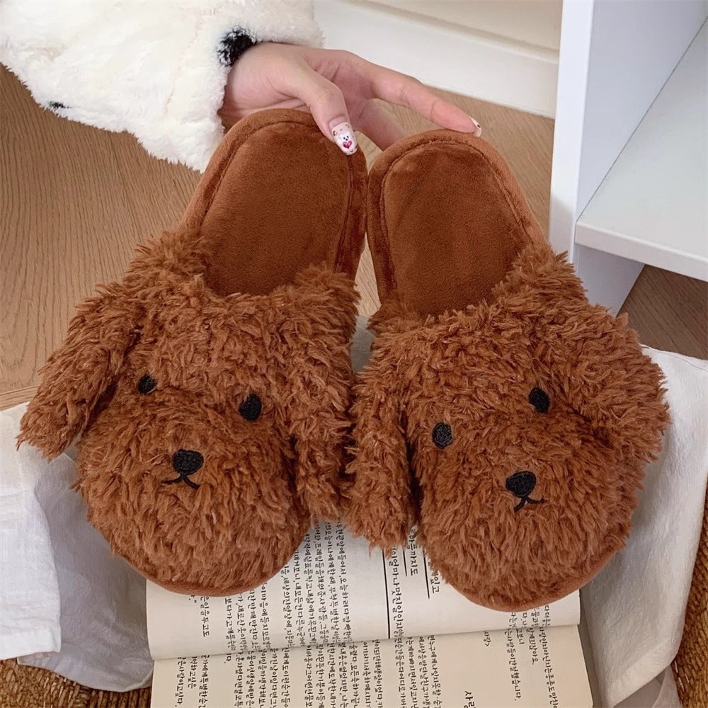 Fuzzy Poodle Dog Plush Slippers