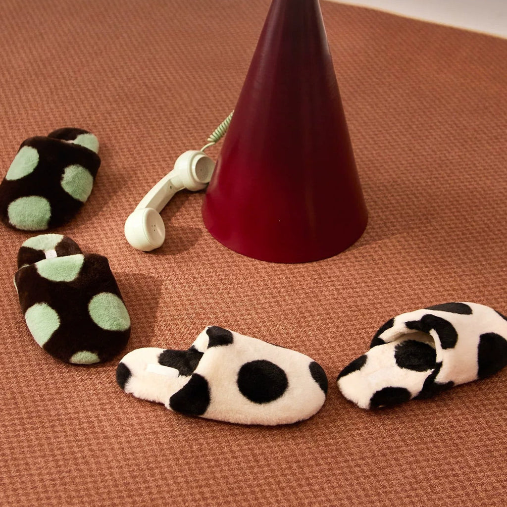 Retro Polka Dot Plush Slippers