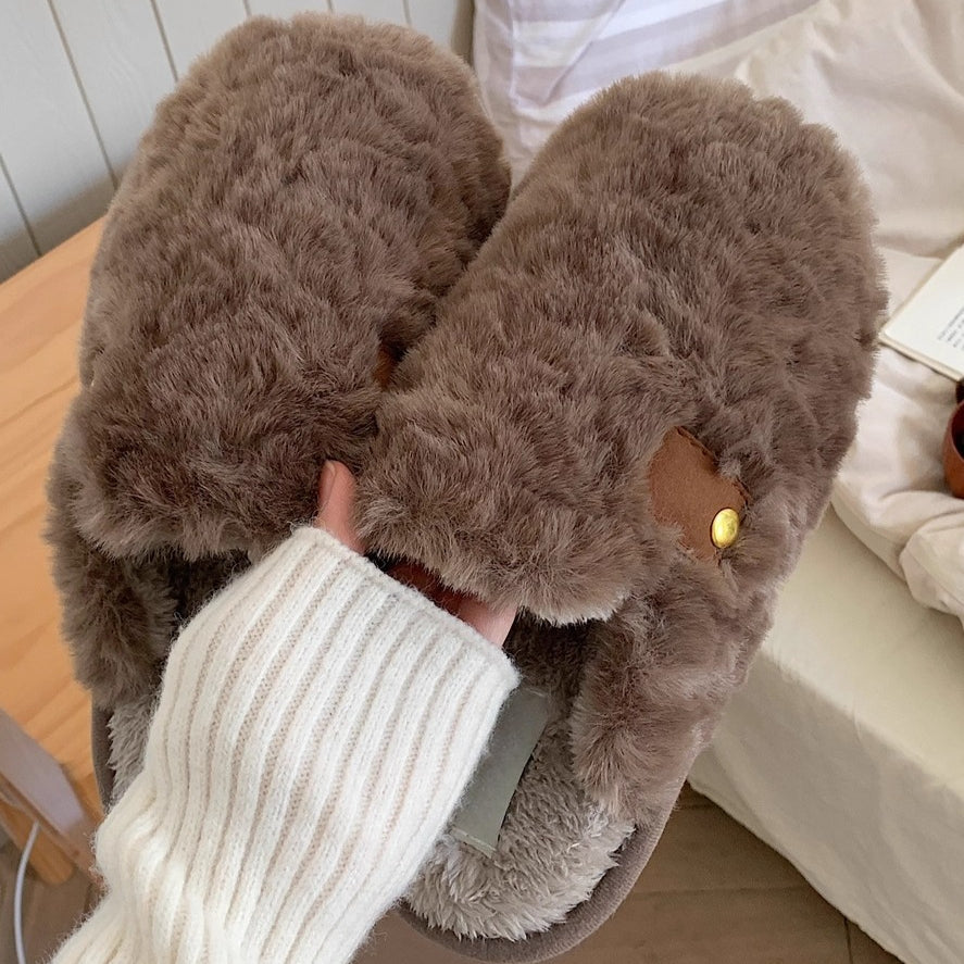 Plush Tab Detail Home Slippers