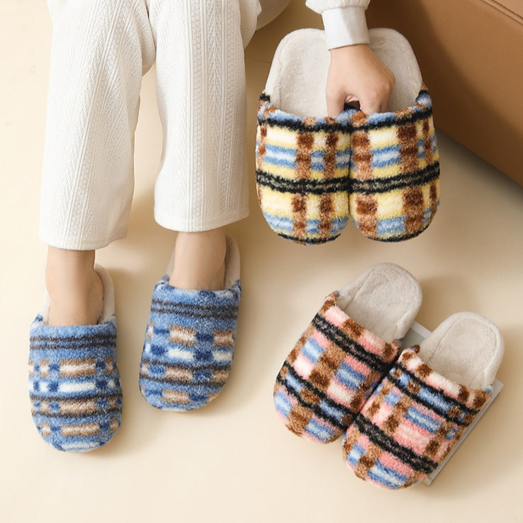 Fuzzy Plaid Quiet Home Slippers