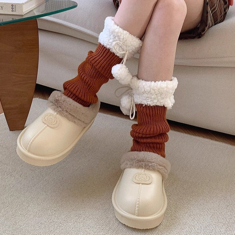 Fuzzy Collar Bear Patch slippers