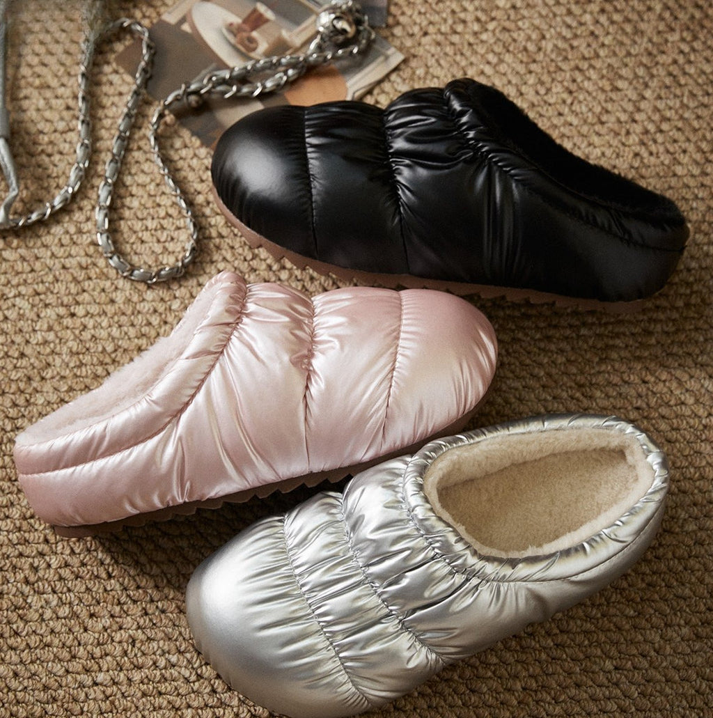 Puffy Quilted Thermal Fleece Slippers