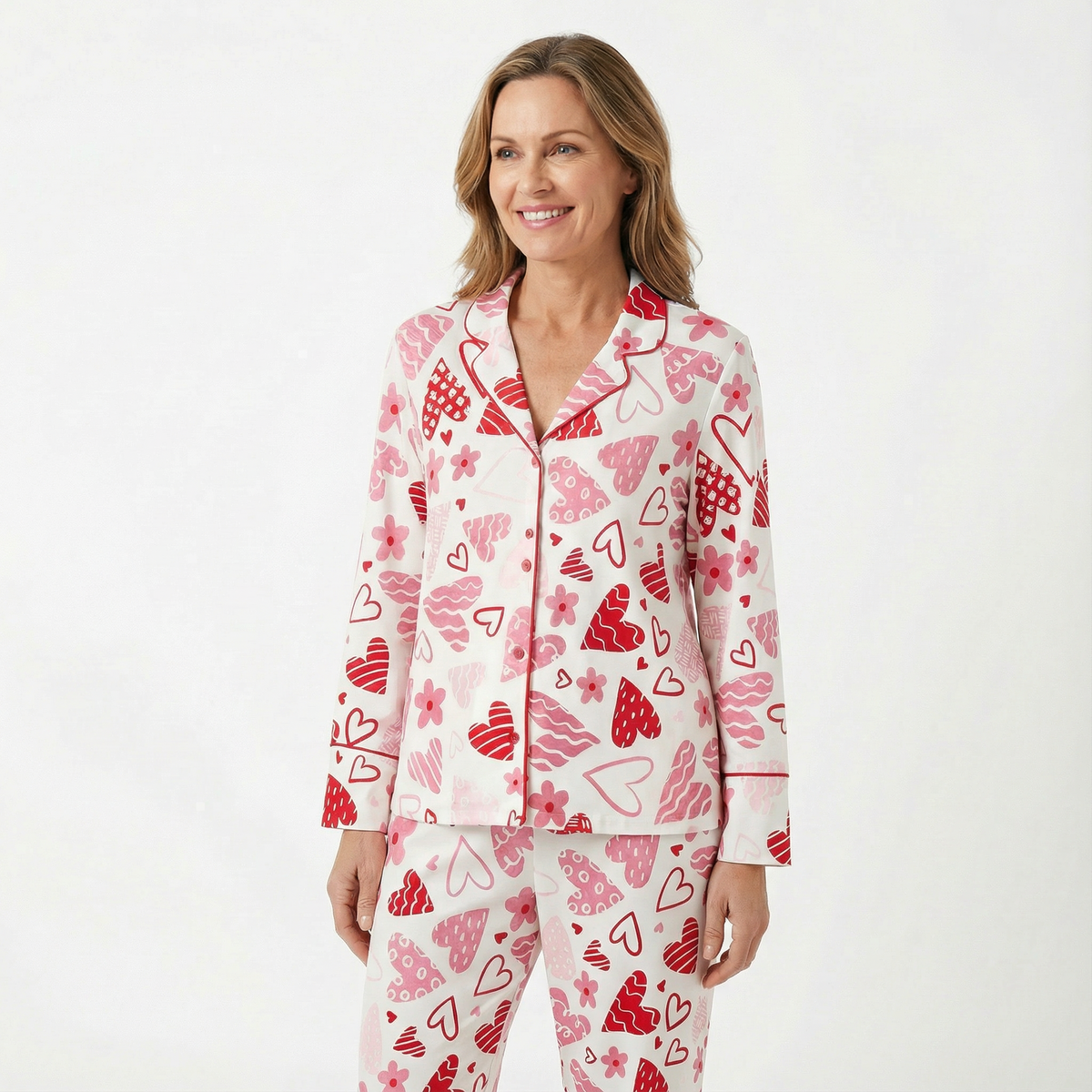 Valentine's Day All-Over Pink Hearts Women's Pajama Set
