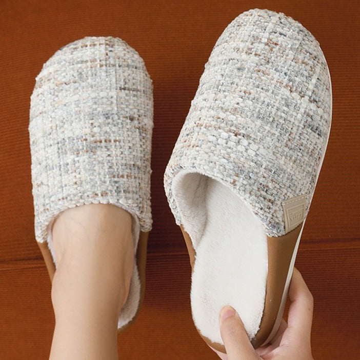 Bouclé Tweed Plush-Lined Slippers