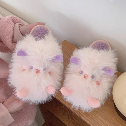 Fluffy Monster Face Slippers