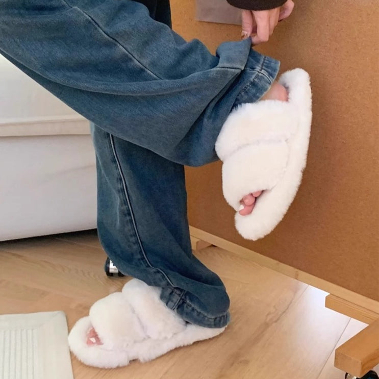 Double Puff Two-Strap Slippers