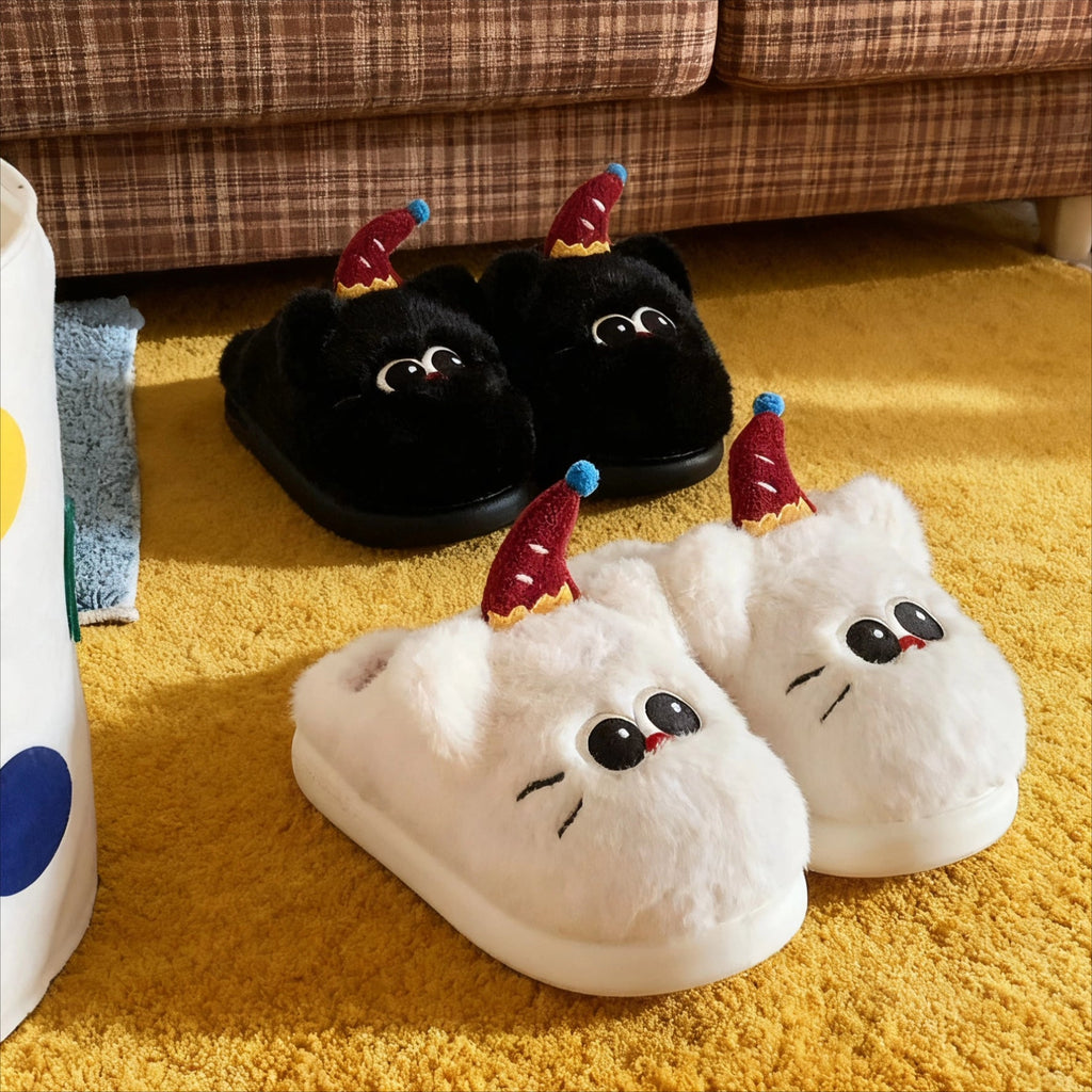 Party Hat Kitty Plush Slippers