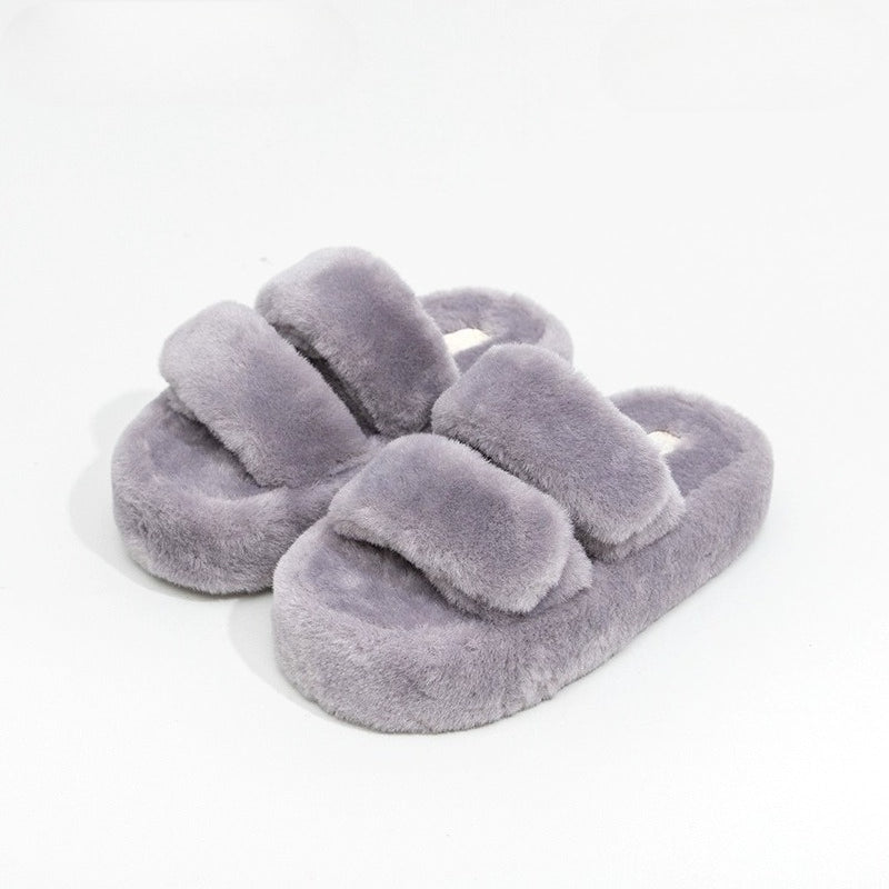 Plush Double-Strap Platform Slippers