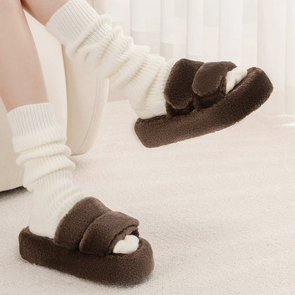 Plush Double-Strap Platform Slippers