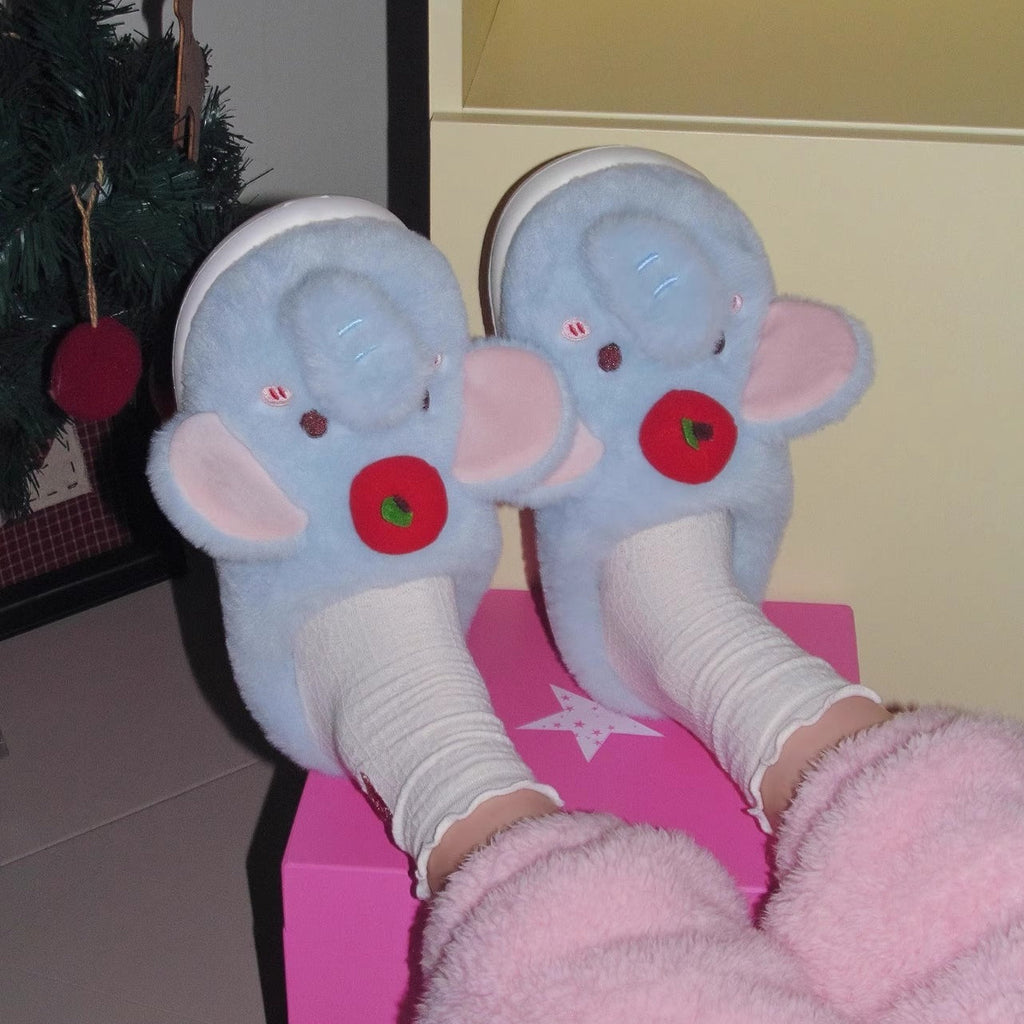 Apple-Topped Elephant Plush Slippers