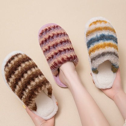 Textured Stripe Plush Home Slippers