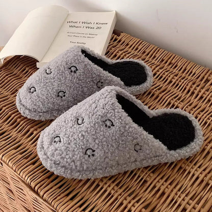 Happy Face Fuzzy Plush Slippers
