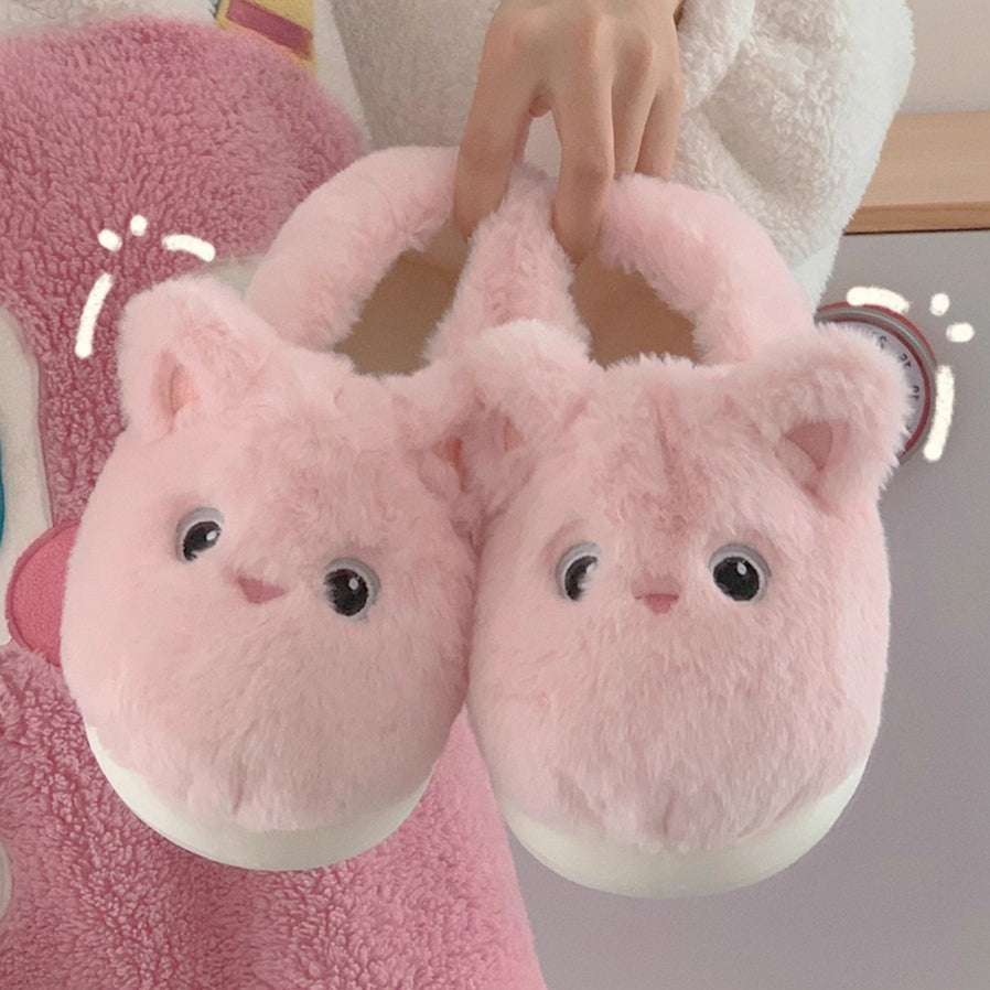 Whimsical Kitty Faux Fur Slippers