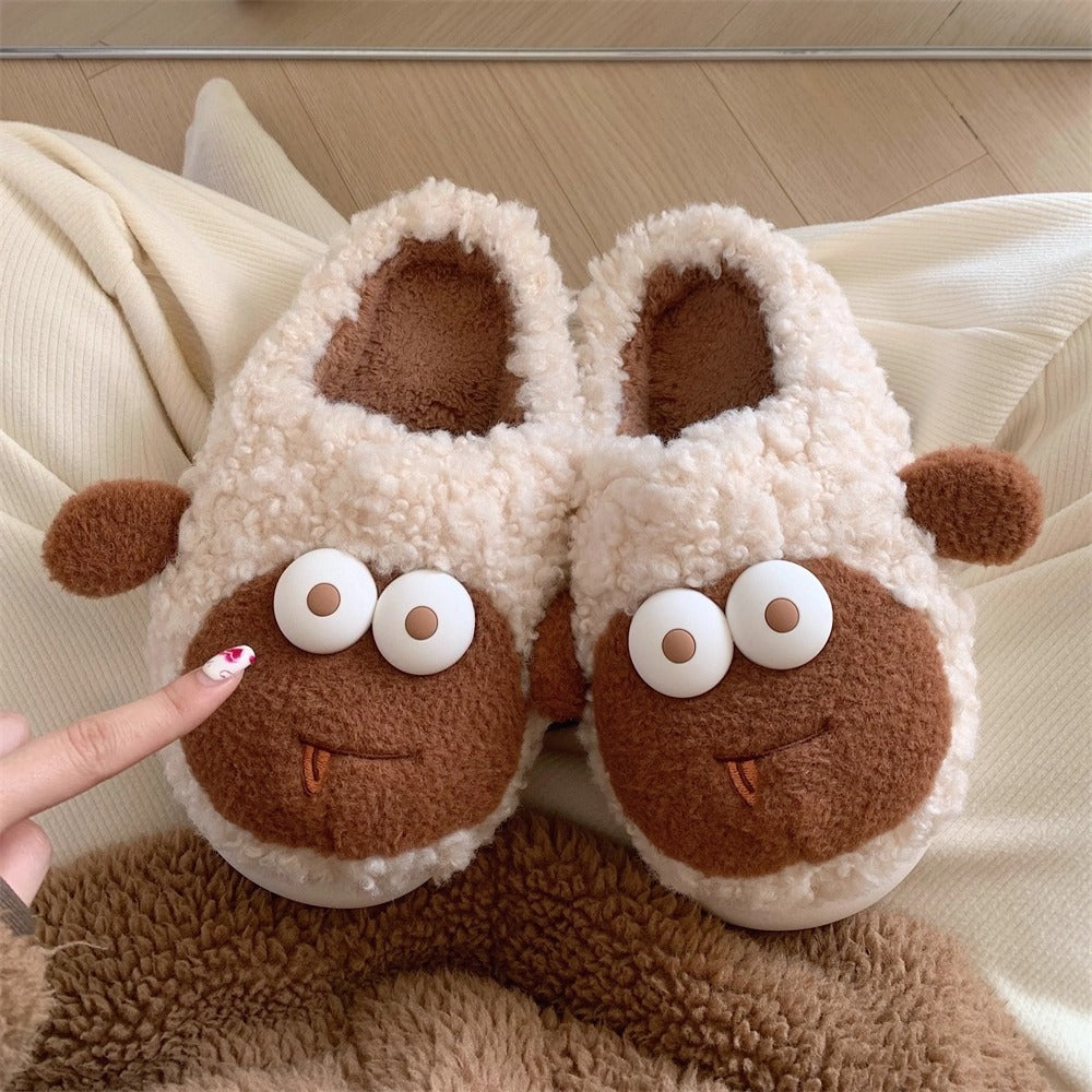 Googly Eye Sheep Fuzzy Slippers