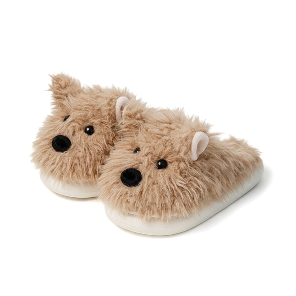 Shaggy Westie Puppy Plush Slippers