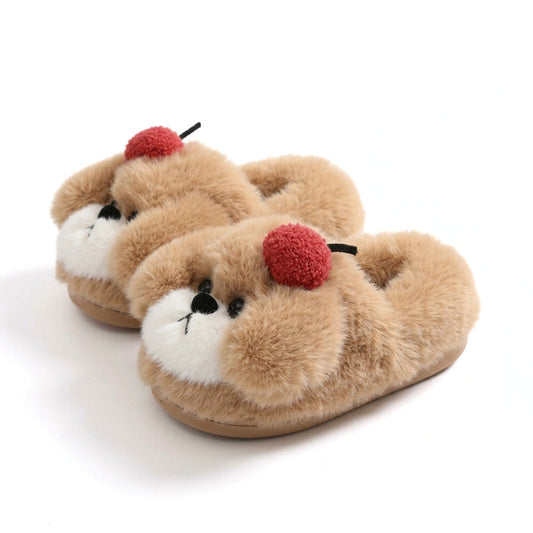 Cherry Puppy Plush House Slippers