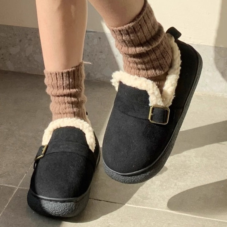 Fleece-Lined Buckle Lounge Clogs
