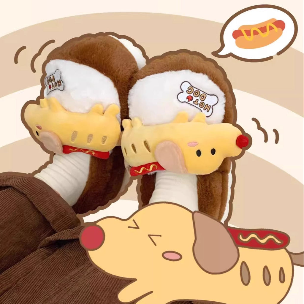 3D Hot Dog Pup Slippers