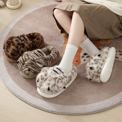 Furry Animal Paw Platform Slippers