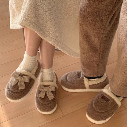 Bow-Accent Full-Back Plush slippers