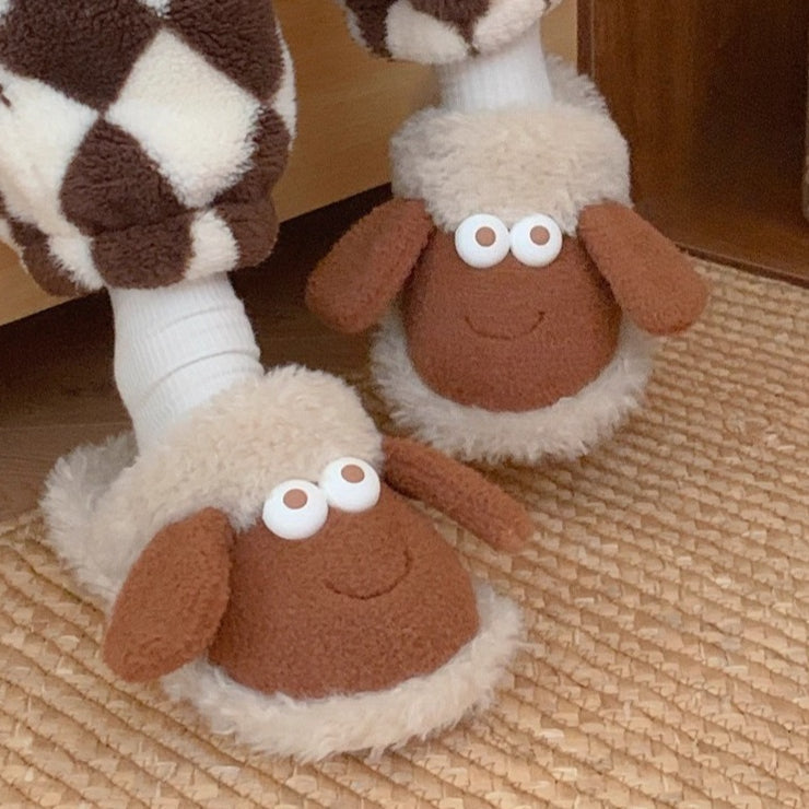 Fuzzy Sheep Character Plush Slippers