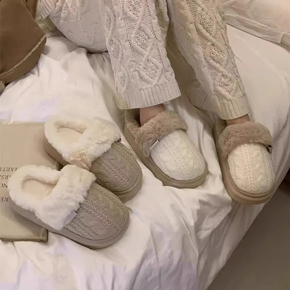 Cable Knit Plush Cuff slippers
