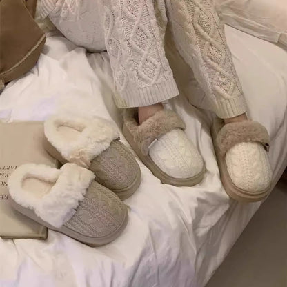 Cable Knit Plush Cuff slippers