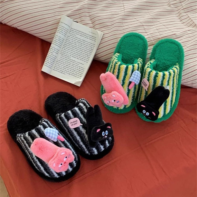 Striped Kitty Charm Home Slippers
