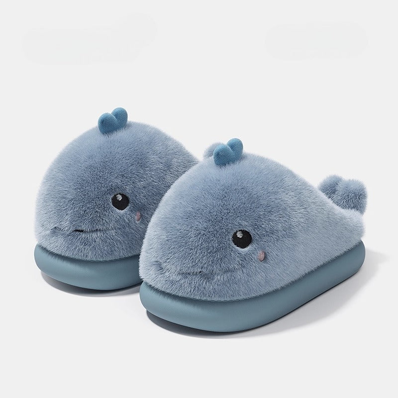 Whimsical Whale Plush Home Slippers