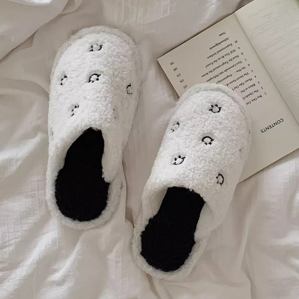 Happy Face Fuzzy Plush Slippers