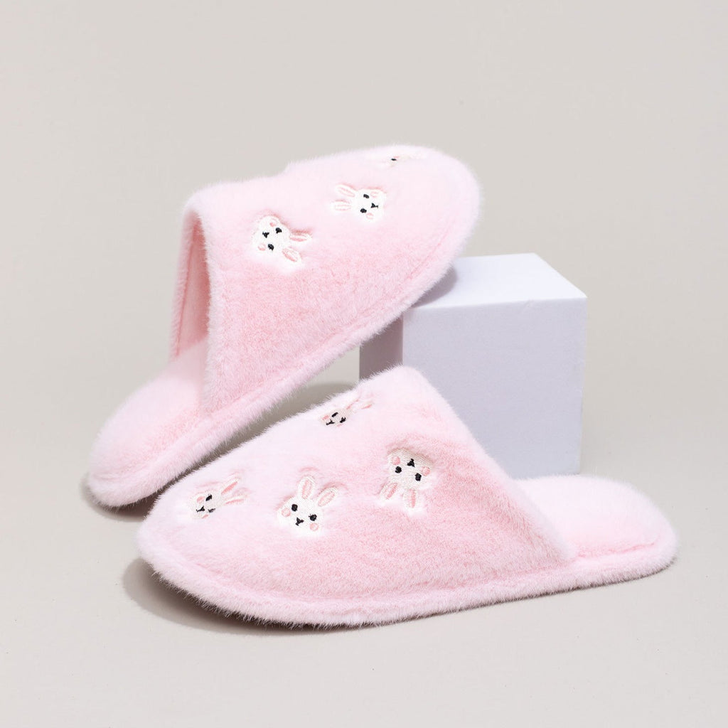 Whimsical Cartoon Embroidered Plush Slippers