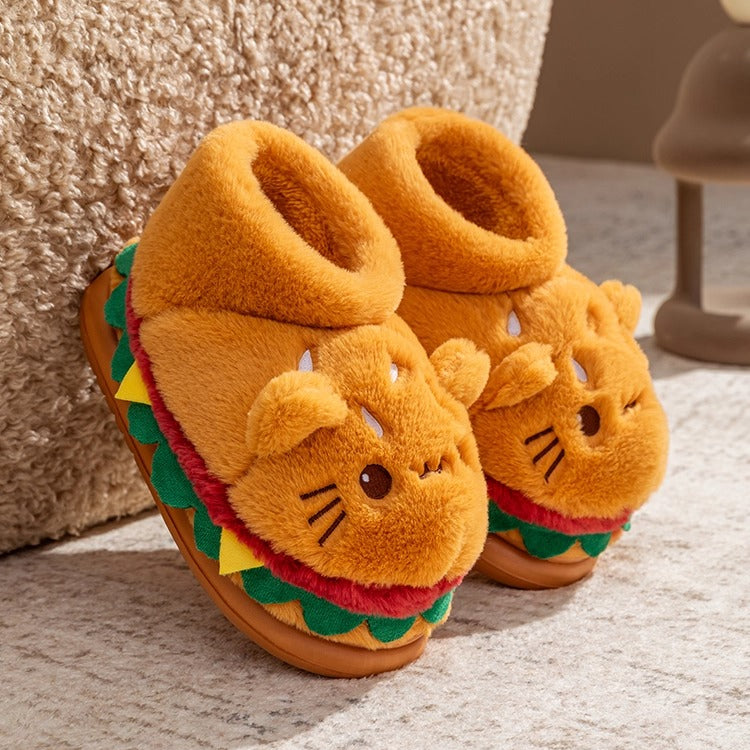 Burger Kitty Plush Warm Slippers