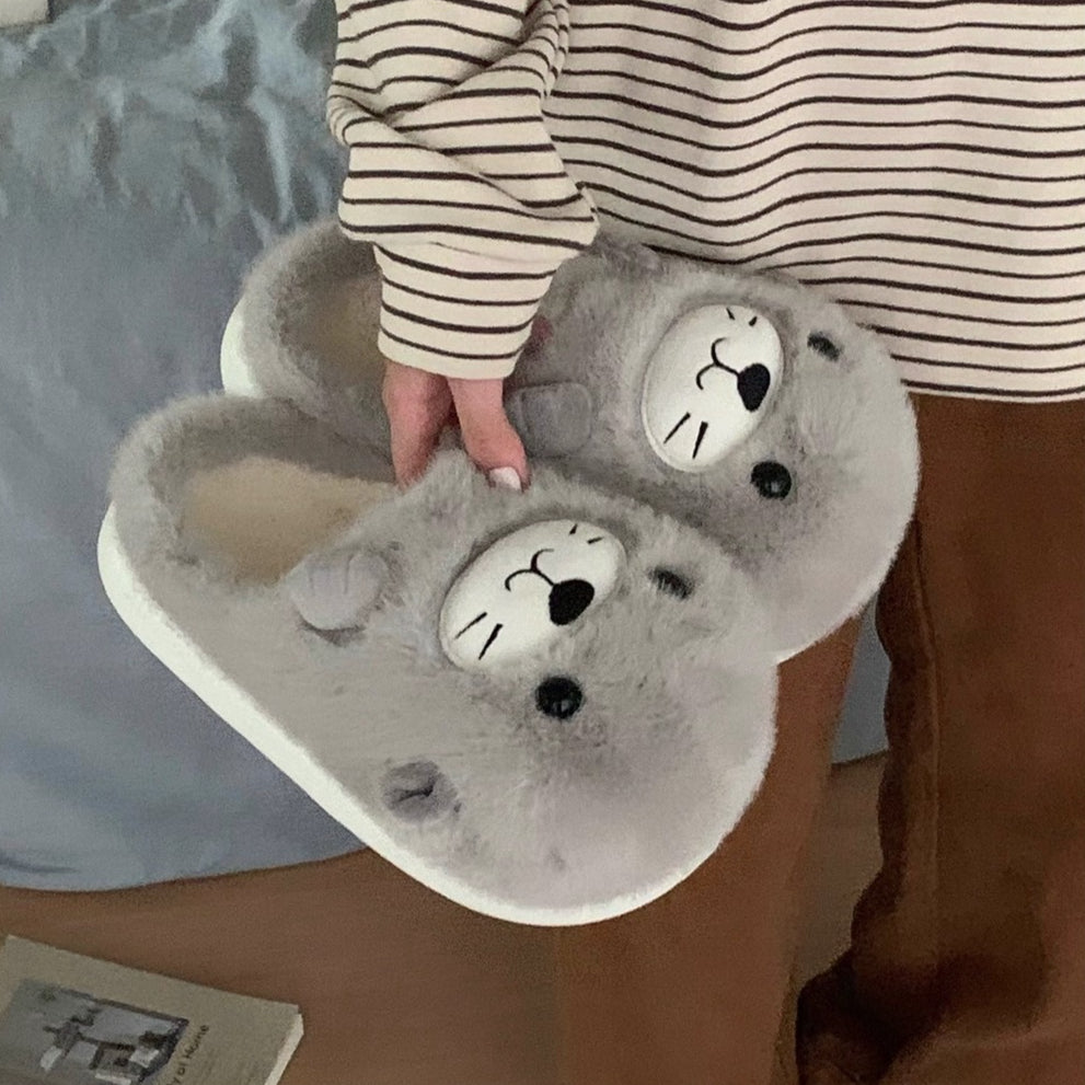 Whimsical Seal Face Fuzzy Slippers