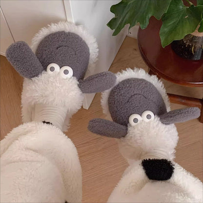 Fuzzy Sheep Character Plush Slippers