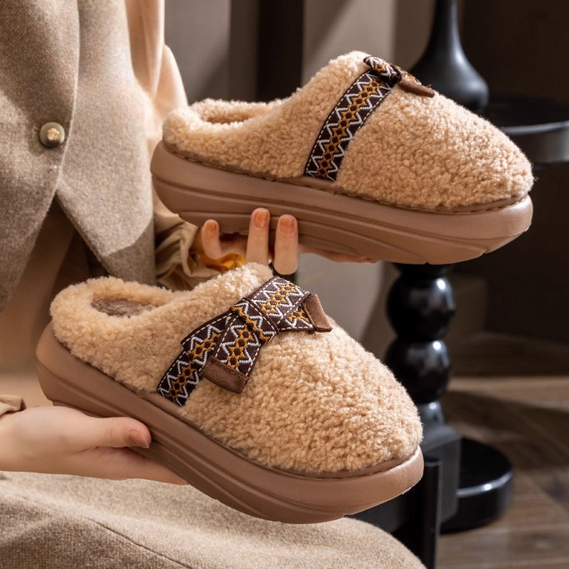 Chunky Platform Bow Teddy Slippers