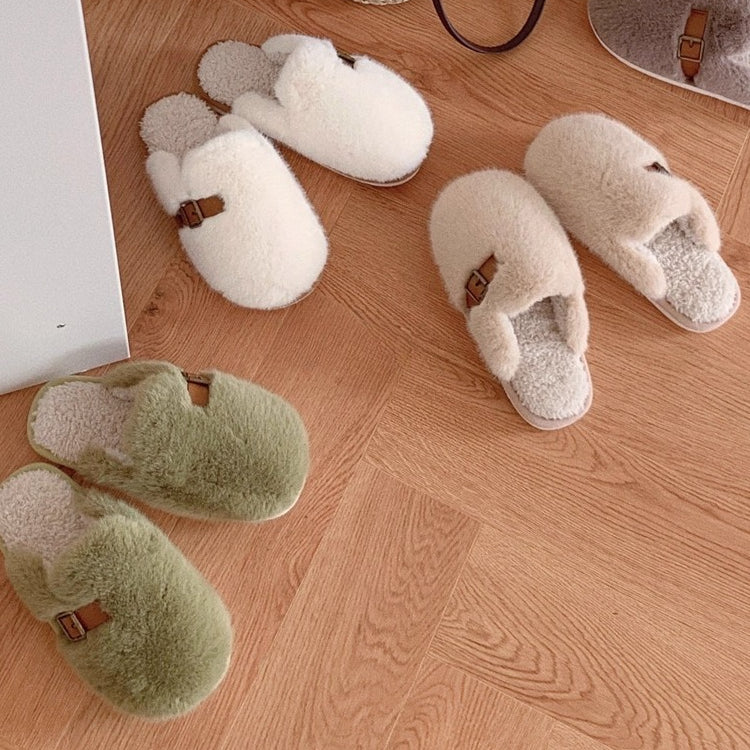 Fluffy Buckle Closed-Toe Slippers