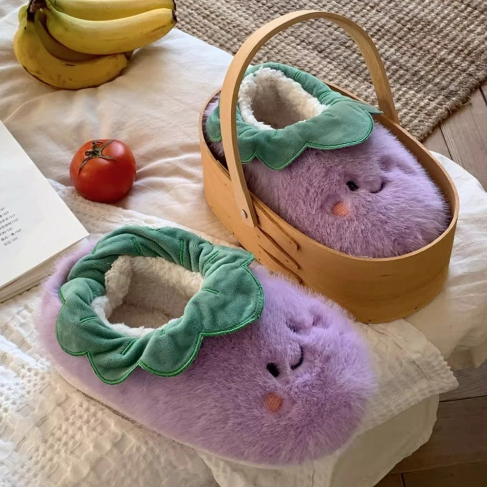 Smiley Eggplant Slippers