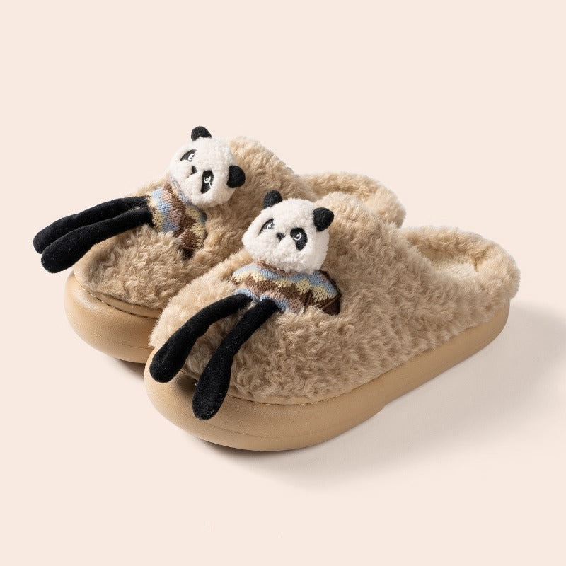3D Panda Doll Plush Slippers