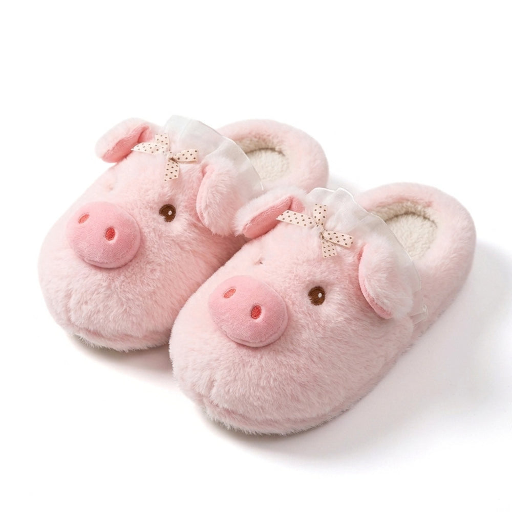 Fuzzy Pig Character House Slippers