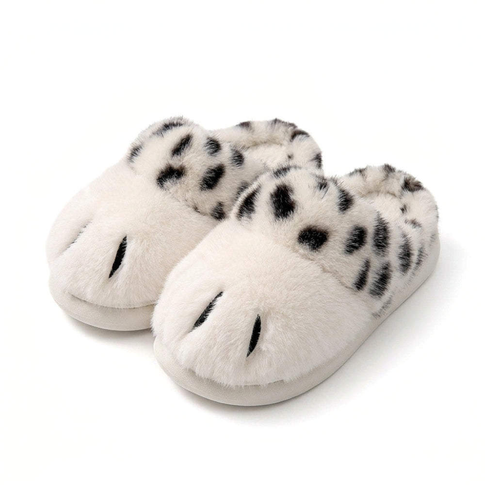 Spotted Cat Paw Fuzzy Slippers