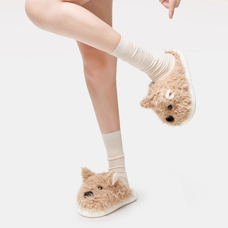 Shaggy Westie Puppy Plush Slippers