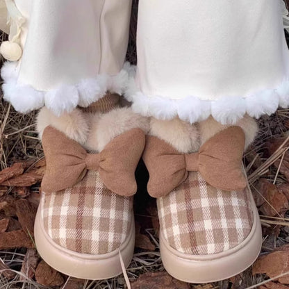 Plaid Bows Cozy Plush Slippers
