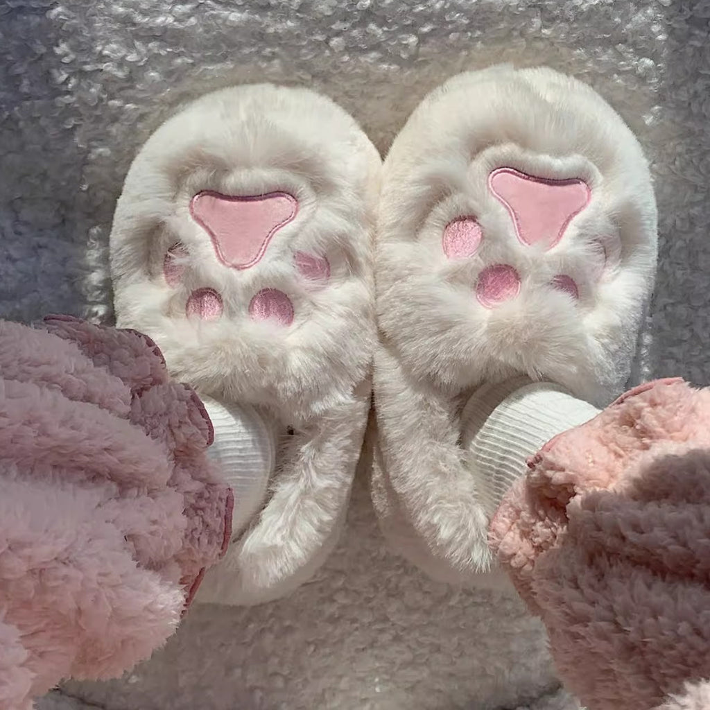 Fuzzy Cat Paw Plush Slippers