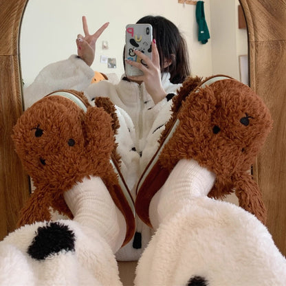 Fuzzy Poodle Dog Plush Slippers
