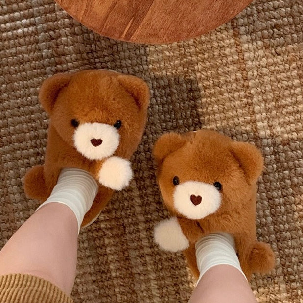 Snuggly Teddy Bear Plush Slippers