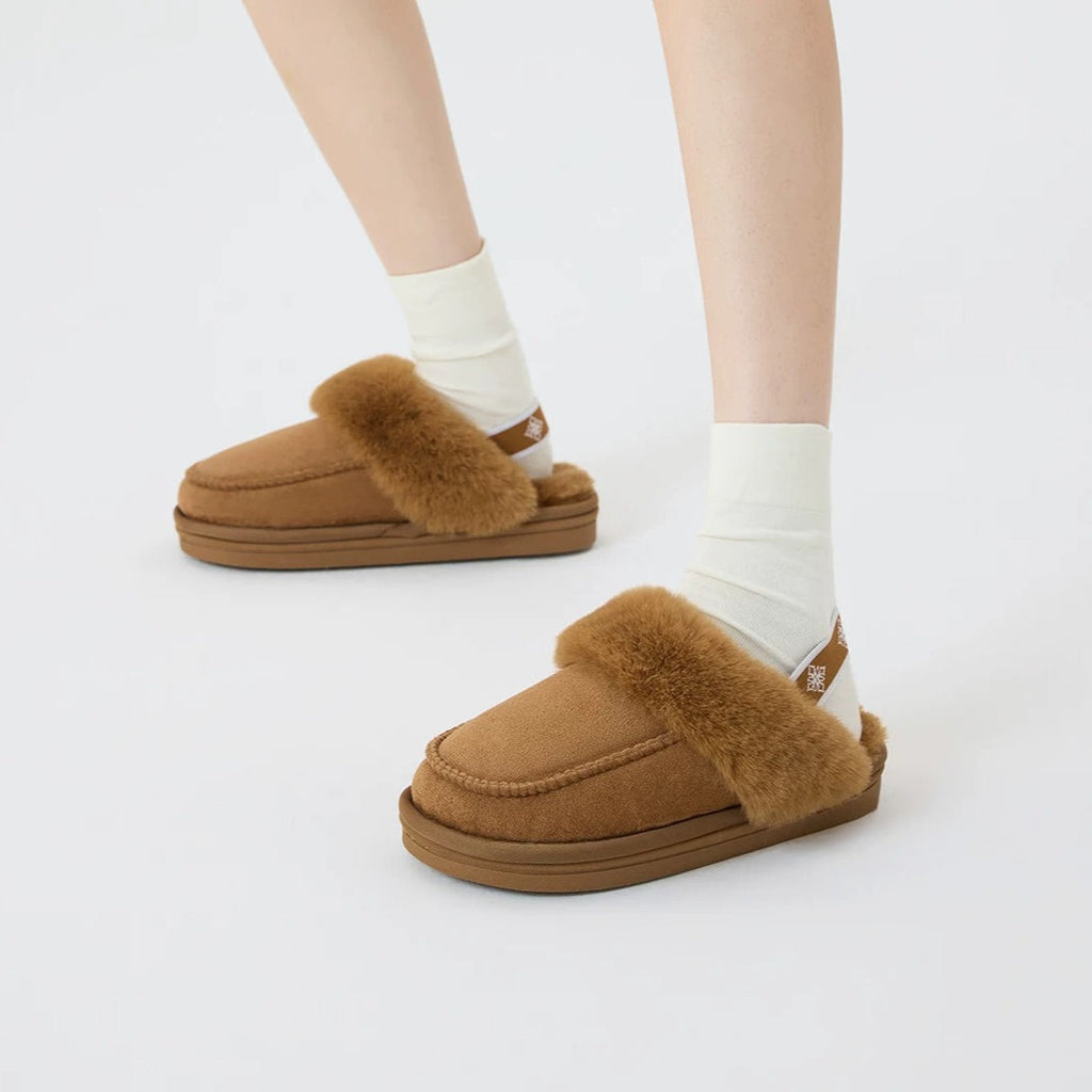 Plush Suede Slingback Platform Slippers