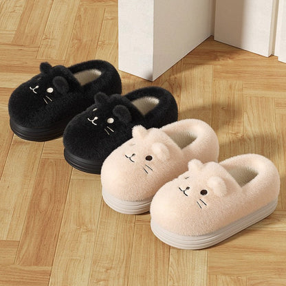 Whimsical Feline Face Plush Slippers