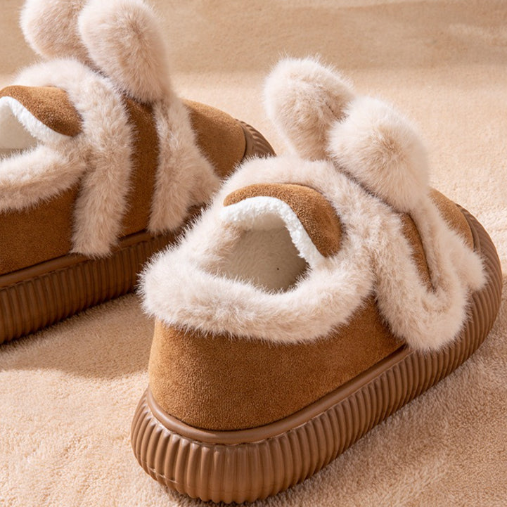 Plush Bow Loop Home Slippers
