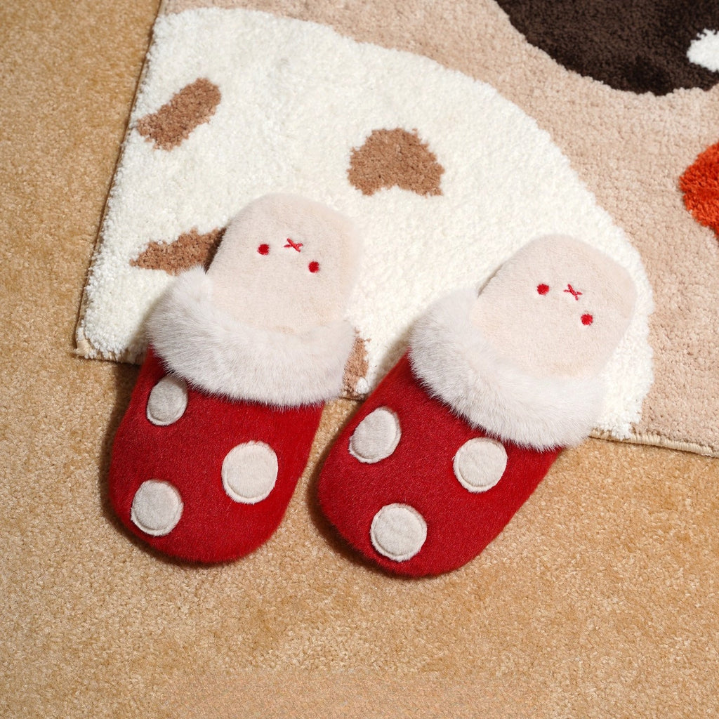 Playful Mushroom Dot Plush Slippers